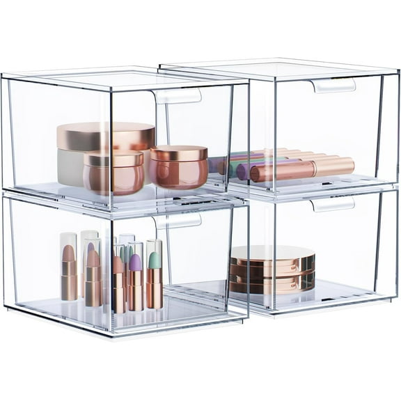 Sorbus 4 Pack Makeup Organizer - Clear Stackable Acrylic Drawer Plastic Storage Bins for Organization and Storage