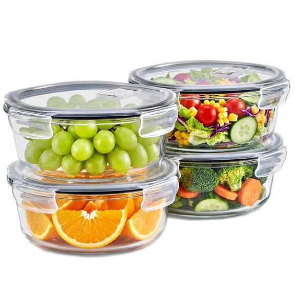Sorbus 4-Pack Round Glass Food Storage Containers, Airtight Leakproof Lids, Steam Vent, Meal Prep