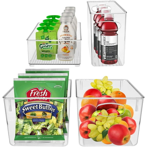 Sorbus 4-Pack Stackable Storage Bins – Clear Organizer for Kitchen, Fridge, and Bathroom