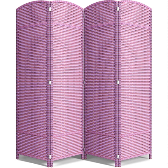 Sorbus 4-Panel Extra-Wide Folding Room Divider Privacy Screen, Hand-Woven Purple Mesh