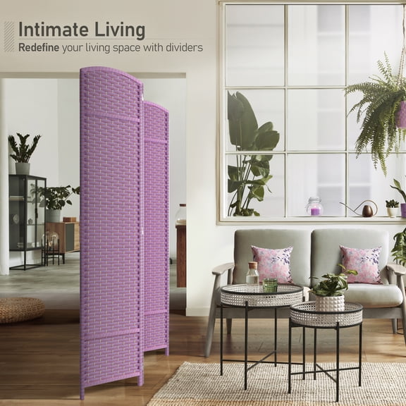 Sorbus 4-Panel Folding Room Divider, Purple Mesh Hand-Woven Privacy Screen