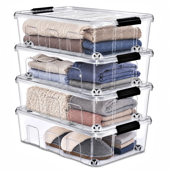 Sorbus 4-Piece 40 Qt Clear Plastic Storage Bins with Lids and Handles