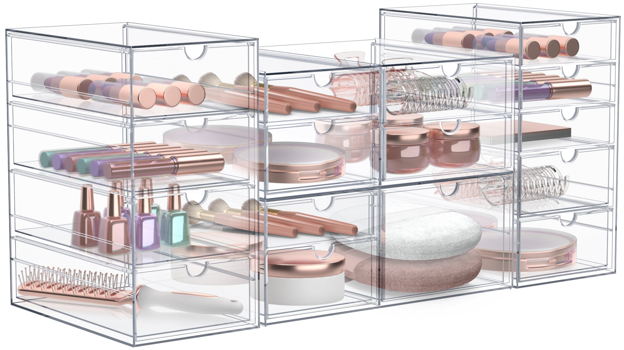 Sorbus 4-Piece Acrylic Makeup Organizer, 16 Drawer Stackable Storage Bins, Clear