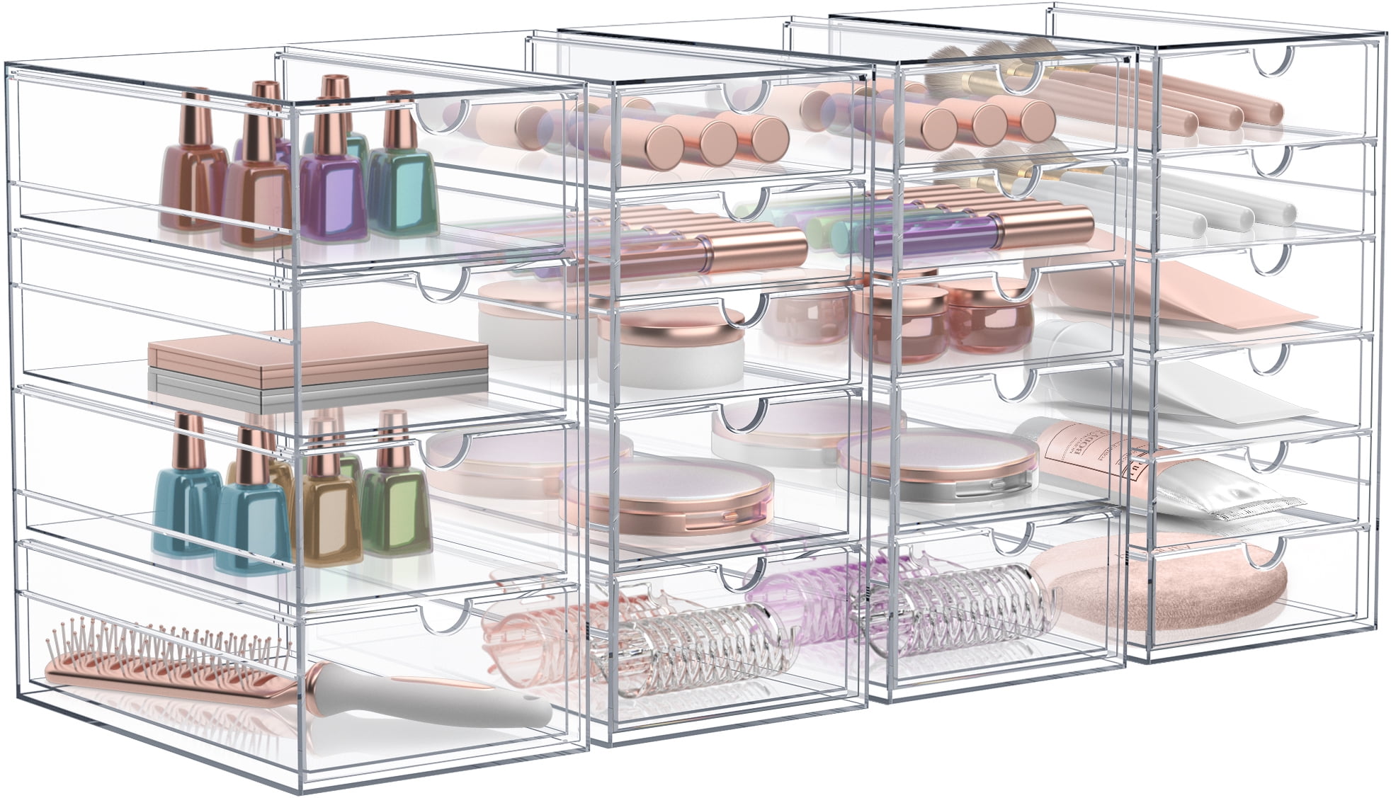 Sorbus 4-Piece Acrylic Makeup Organizer, 20 Drawer Stackable Storage Bins, Clear