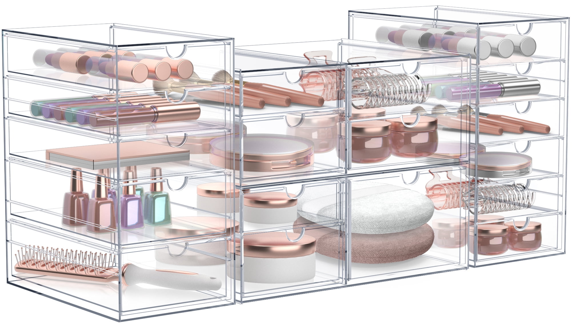 Sorbus 4-Piece Clear Acrylic Makeup Organizer with 18 Drawers, Stackable Storage Bins
