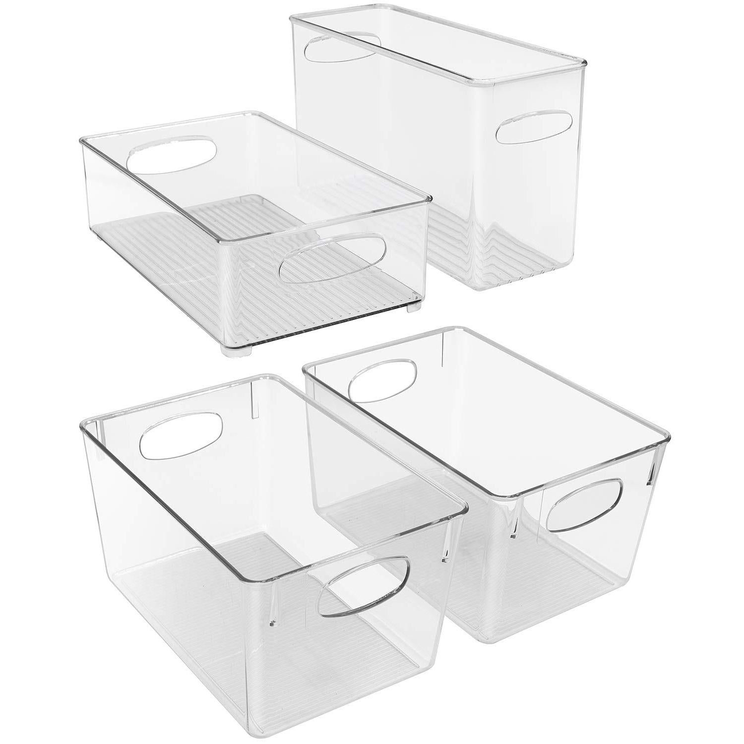 Sorbus 4-Piece Clear Open Storage Bins Set - Stackable Fridge & Pantry Organizers