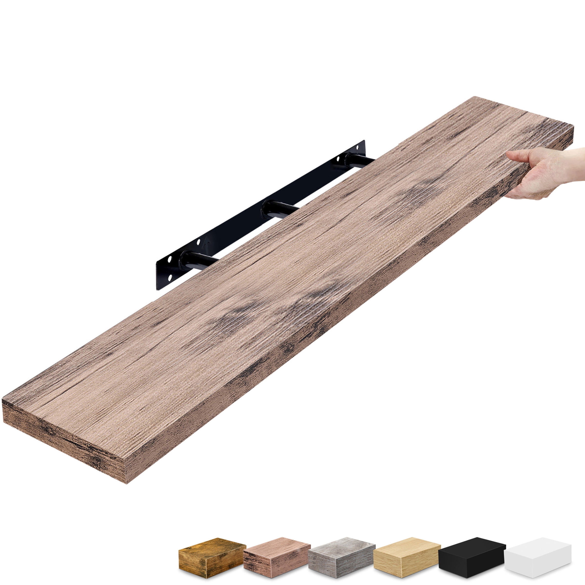 Sorbus Mahogany 47-Inch Wall Shelf with Hidden Mounting Hardware for Home Storage