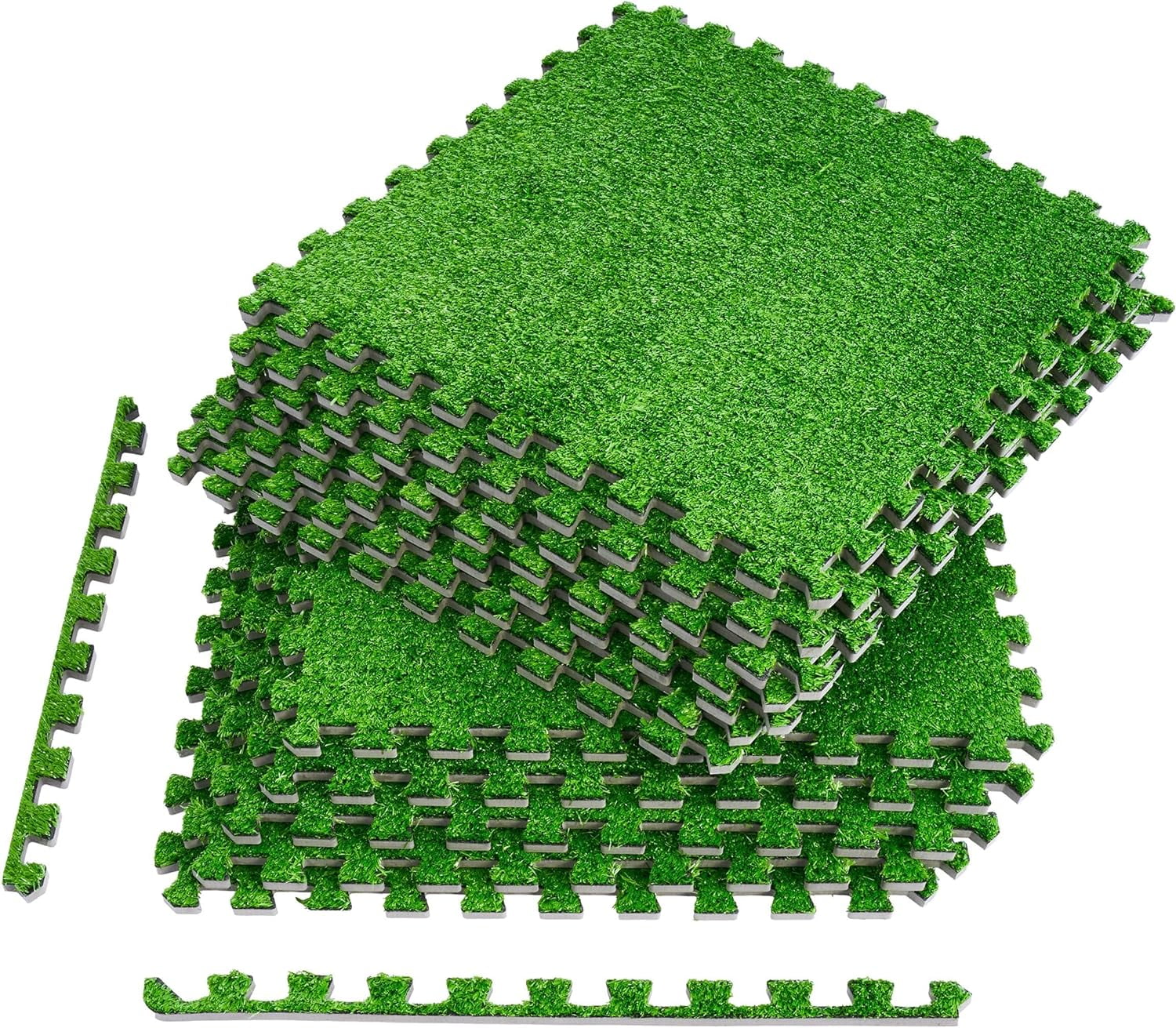 Sorbus 25" Green Interlocking Artificial Grass Foam Tiles