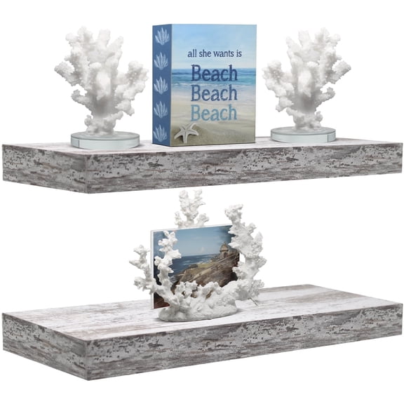 Sorbus 16.25" White Rustic Floating Shelves (Set of 2) – Wall Storage for Décor, Frames, Trophies