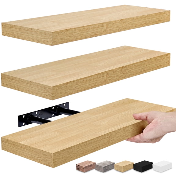 Sorbus 16.25" Maple Wood Rustic Floating Shelves (Set of 3) – Wall Storage for Décor, Frames, Trophies
