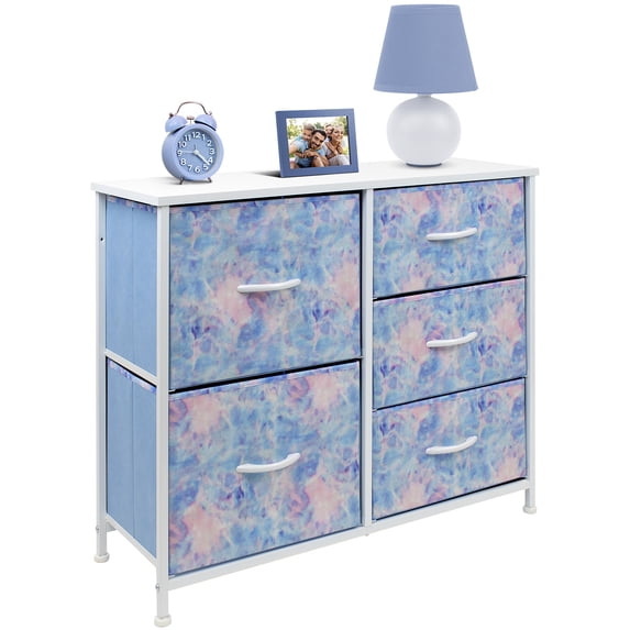 Sorbus 5 Drawer Bedroom Chest Dresser and TV Stand, Pastel Collection Tie-Dye Blue