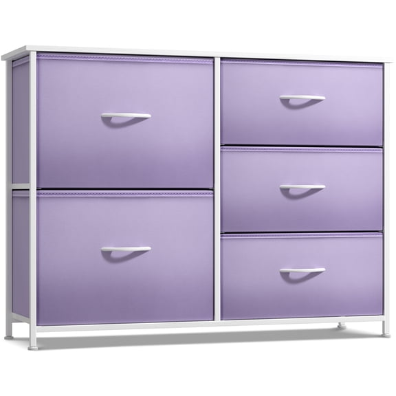 Sorbus 5 Drawer Dresser Storage Chest with Steel Frame, Wood Top, Fabric Bins, Multi Pastel