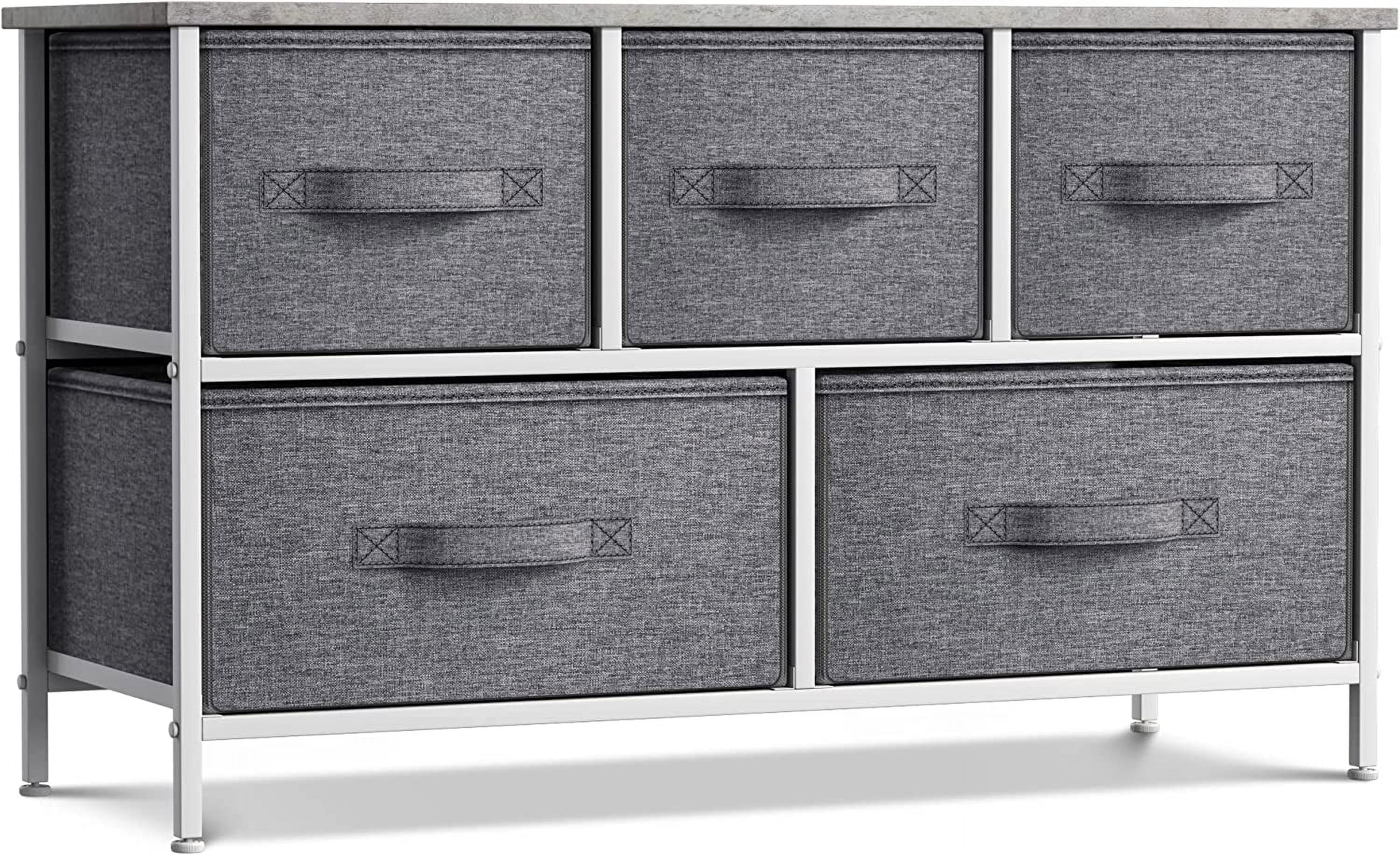 Gray Fabric 5-Drawer Horizontal Nursery Dresser with Steel Frame