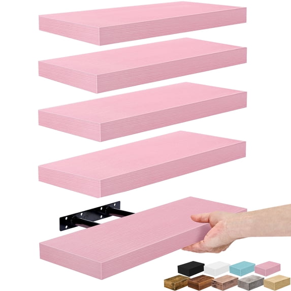 Sorbus 5-Pack Floating Shelves 16.25 Inch, Soft Pink, Hidden Mount, Wall Storage