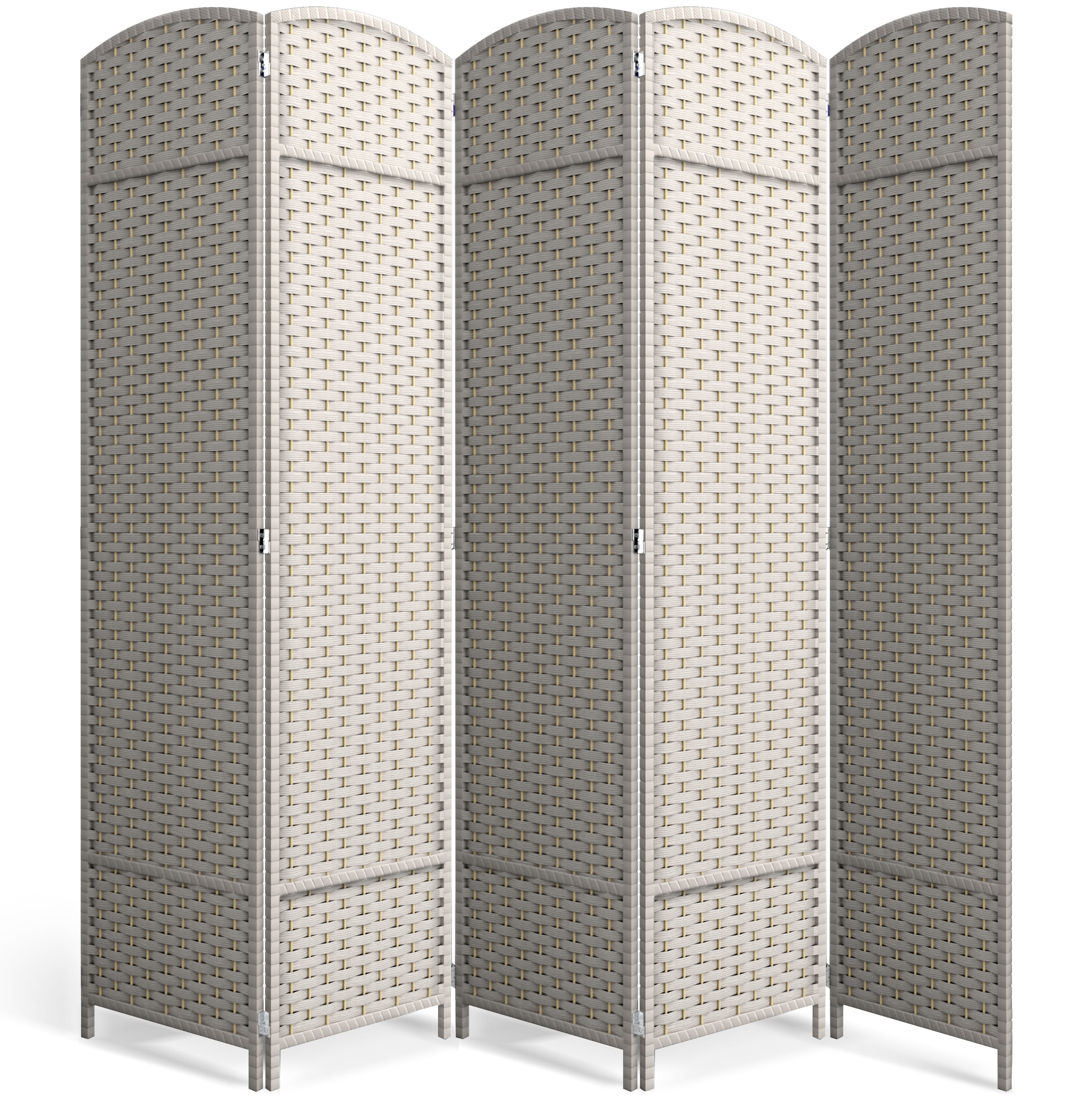 Sorbus 5-Panel Wide Folding Room Divider Privacy Screen, Hand-Woven Beige Mesh