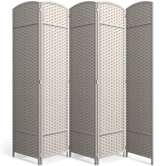 Sorbus 5-Panel Wide Folding Room Divider Privacy Screen, Hand-Woven Beige Mesh