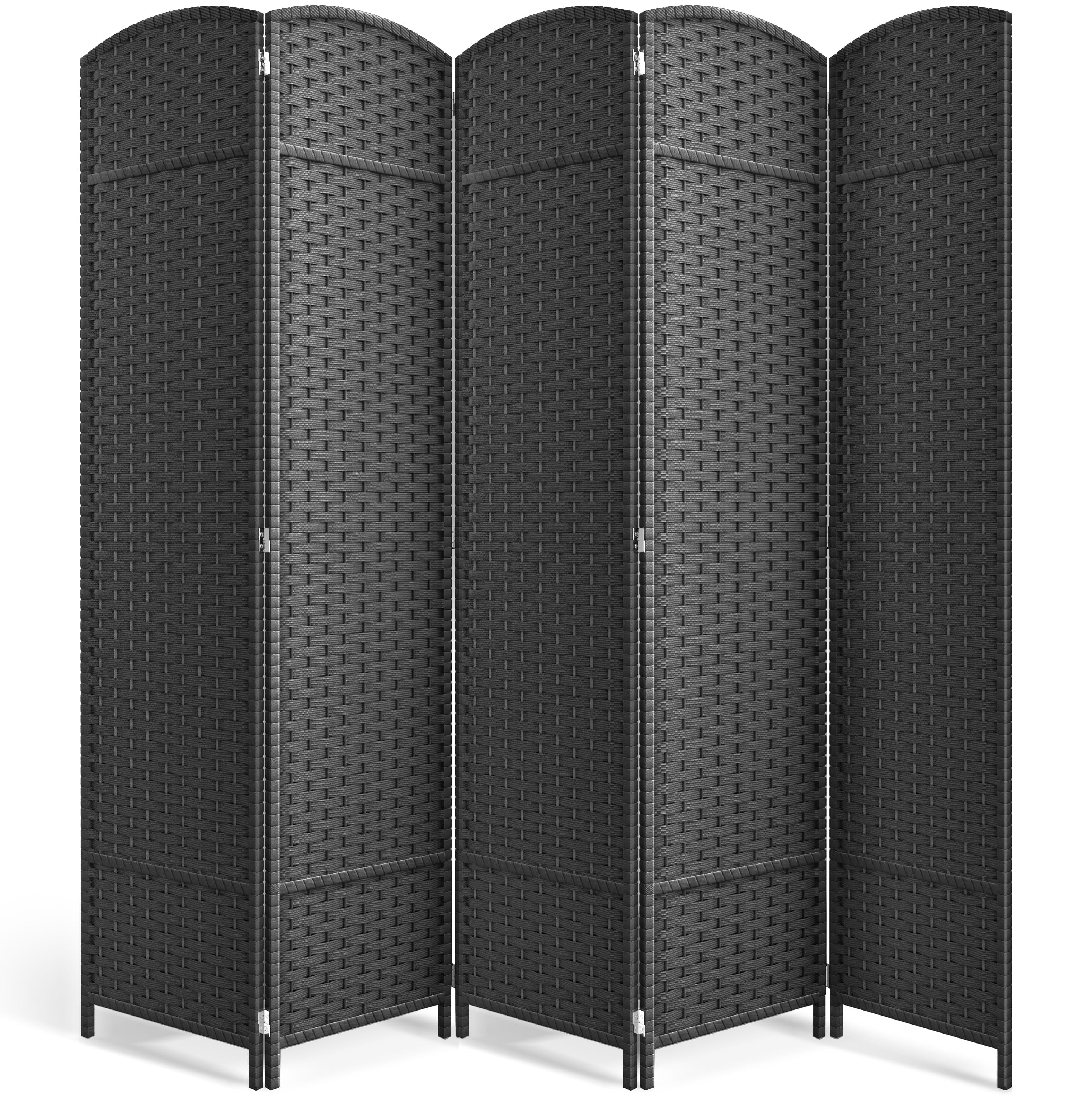 Sorbus 5-Panel Wide Folding Room Divider Privacy Screen, Hand-Woven Gray Mesh