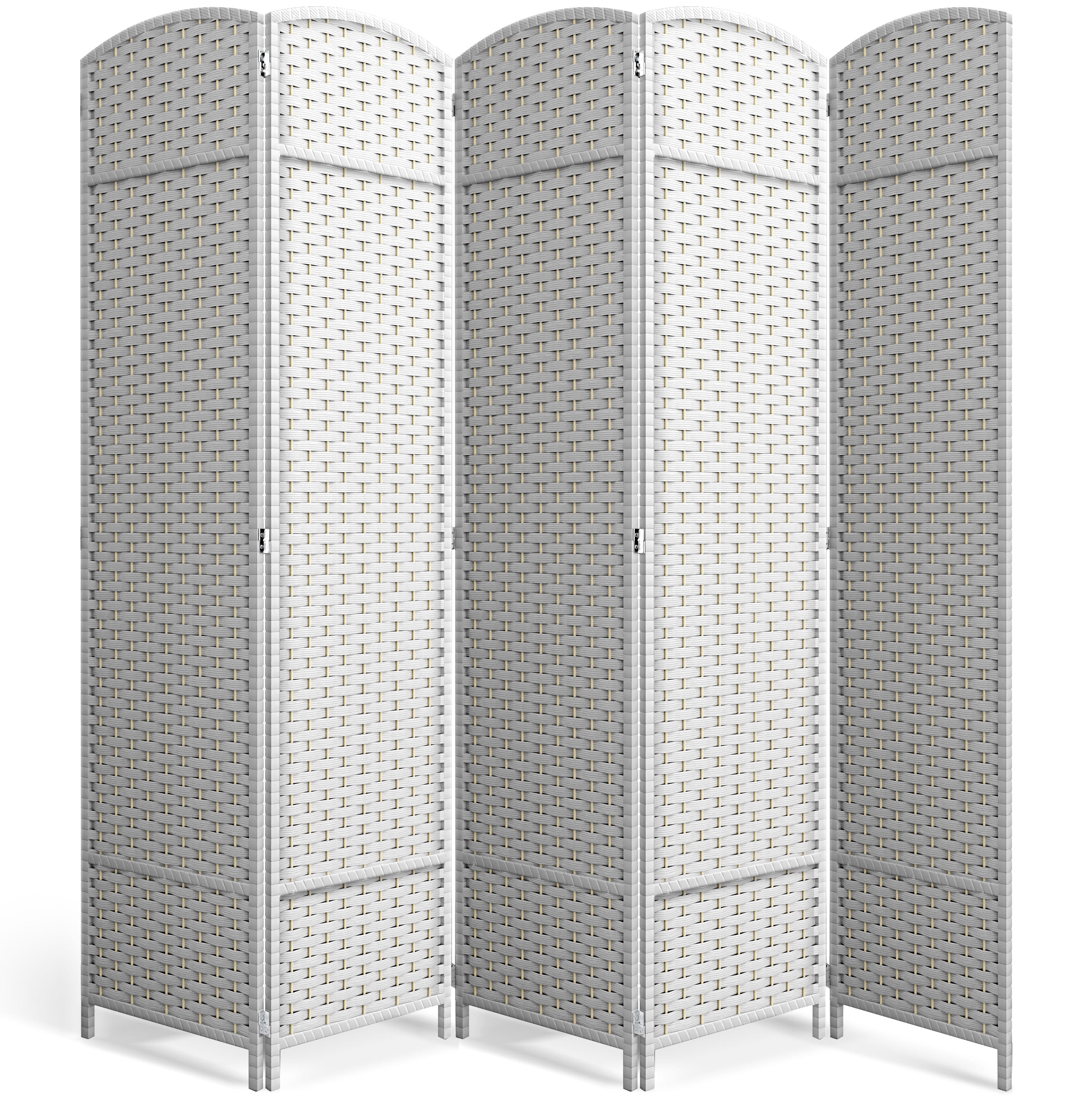Sorbus 5-Panel Wide Folding Room Divider Privacy Screen, Hand-Woven White Mesh