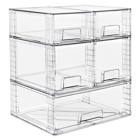 Sorbus 5-Piece Clear Stackable Pull-Out Drawer Organizer Bins for Bathroom, Vanity & Under Sink