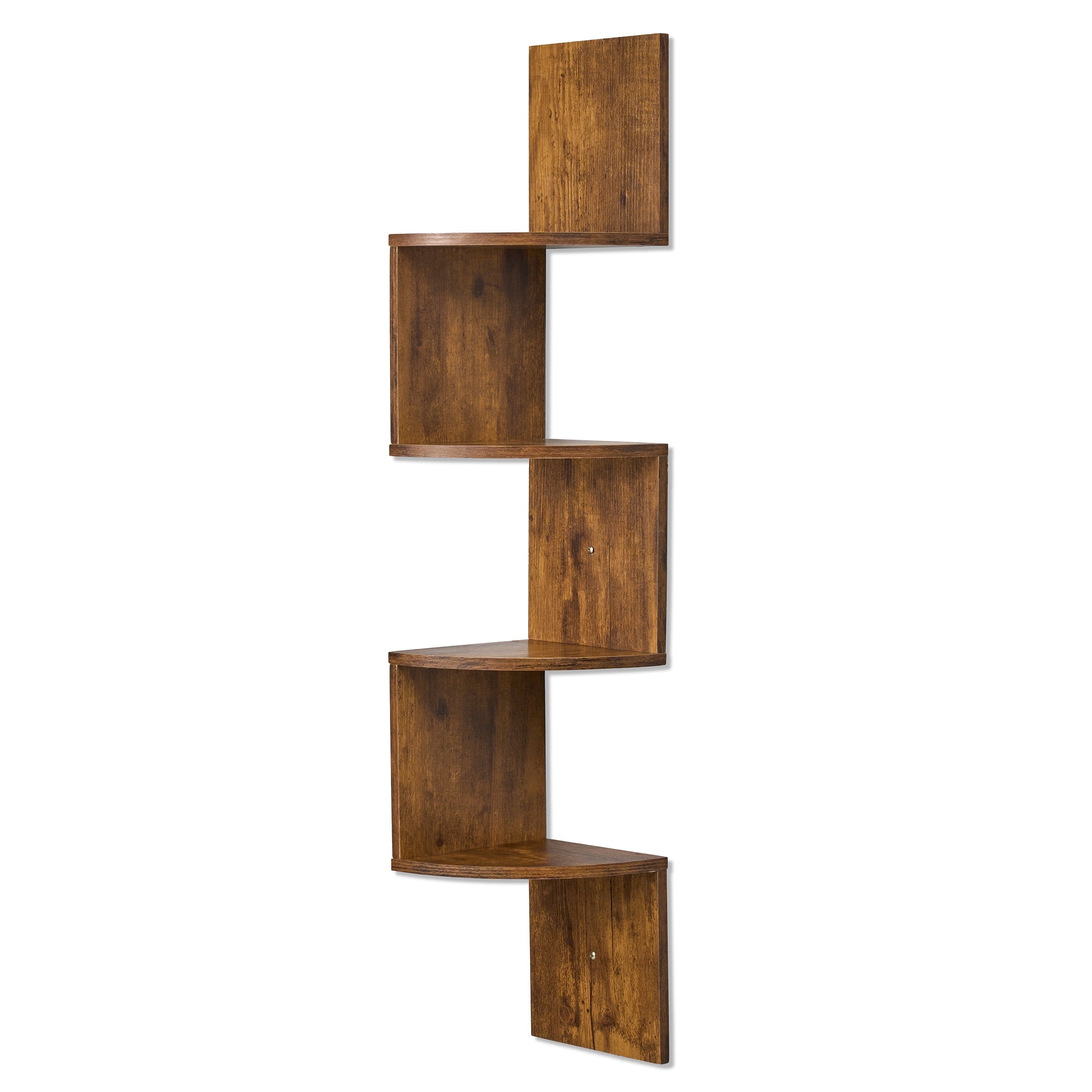 Sorbus 5-Tier Floating Corner Wall Shelf, Zigzag Bookshelf, Space-Saving Storage, Brown