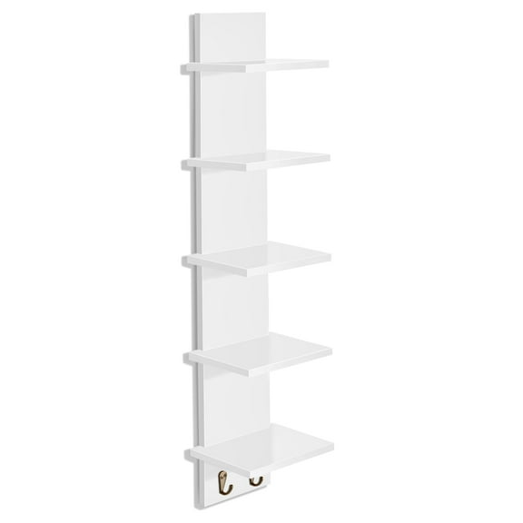 Sorbus 5 Tier Wall Shelf Unit with Hooks, Vertical Column Utility Shelving for Home Decor and Storage Organizer, Wall-Mounted Floating Shelves for Bathroom Storage, Bedroom, Living Room