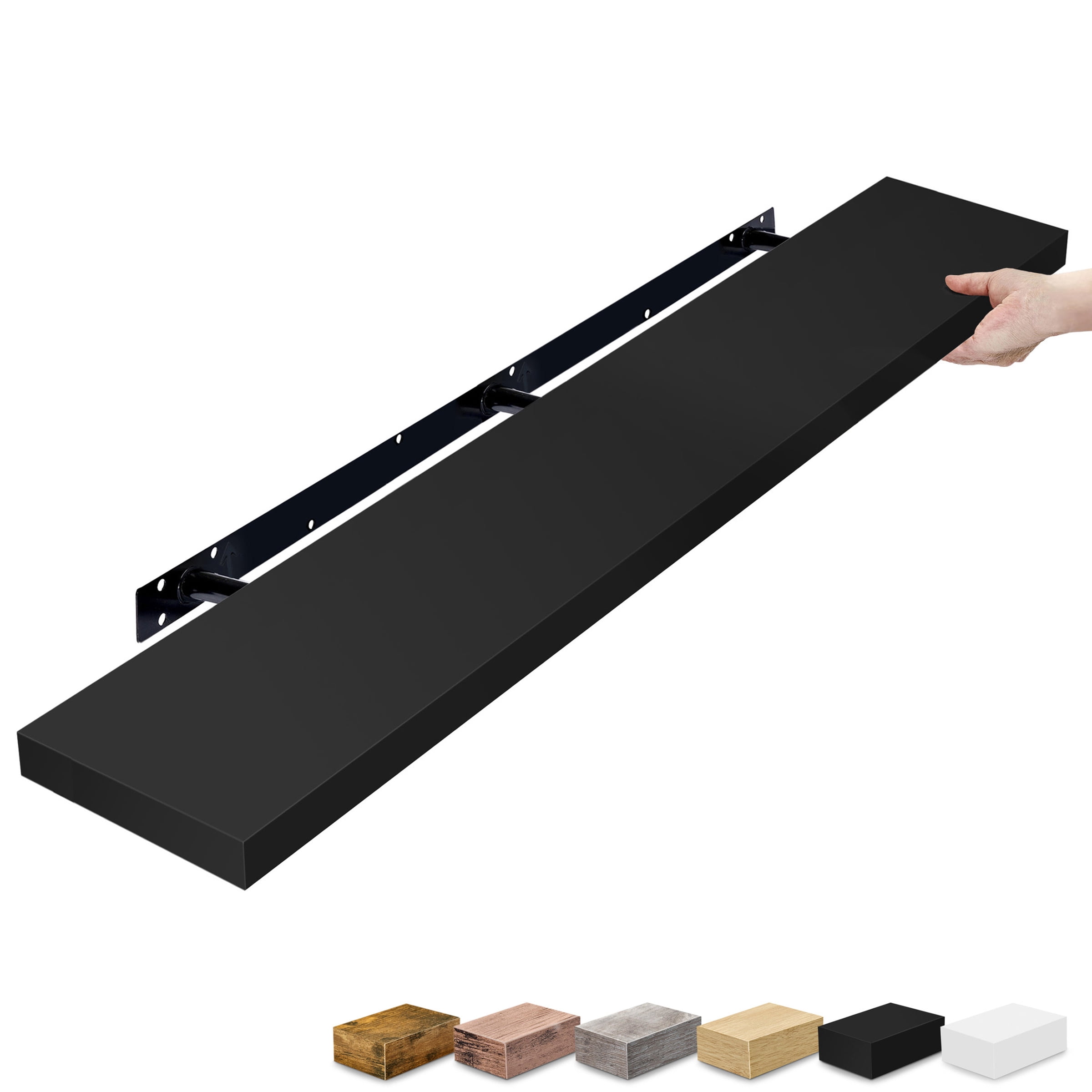 Sorbus 55" Floating Wall Shelf, Black, Invisible Brackets, Bathroom, Bedroom & Home Decor