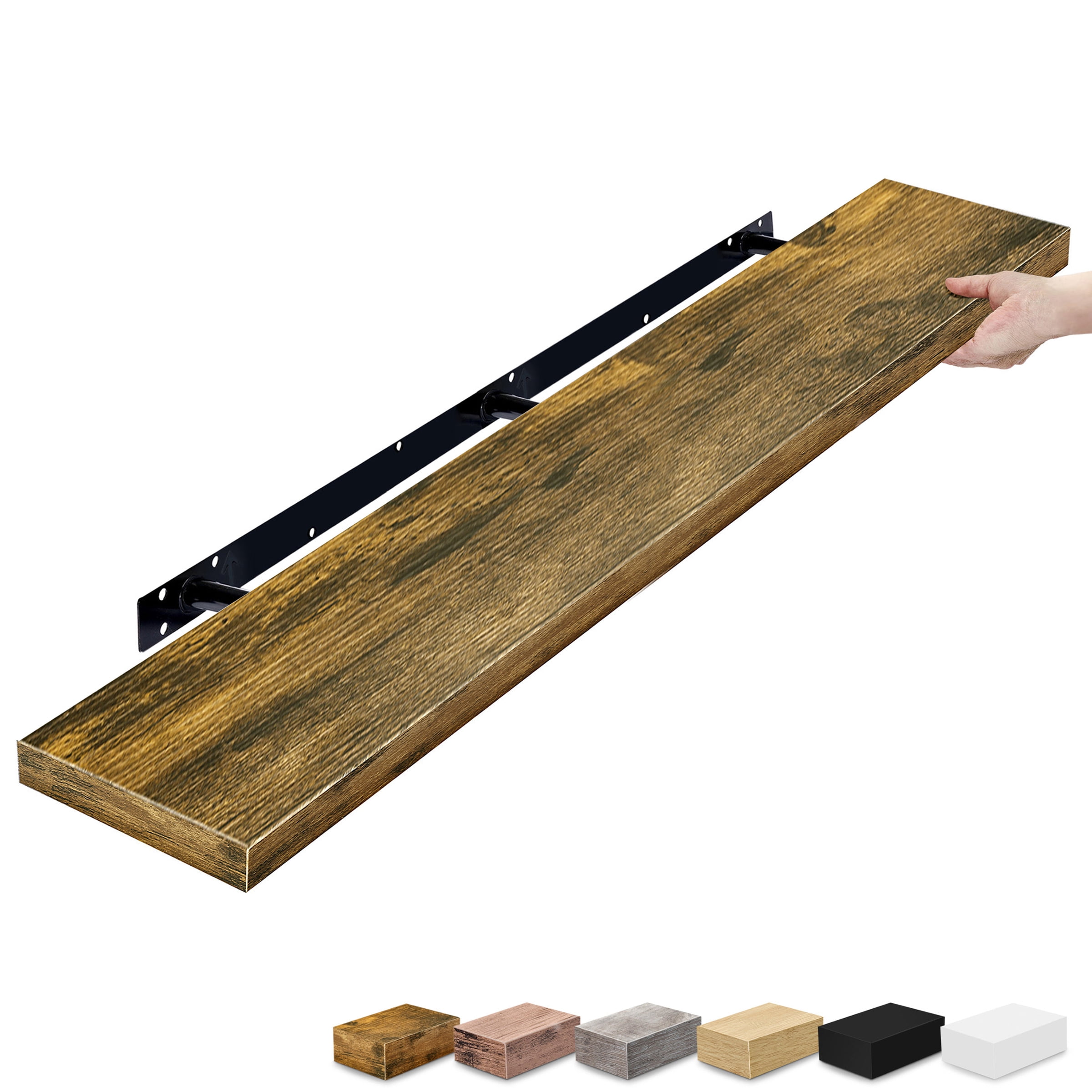 Sorbus 55" Floating Wall Shelf, Brown, Invisible Brackets, Bathroom, Bedroom & Home Decor