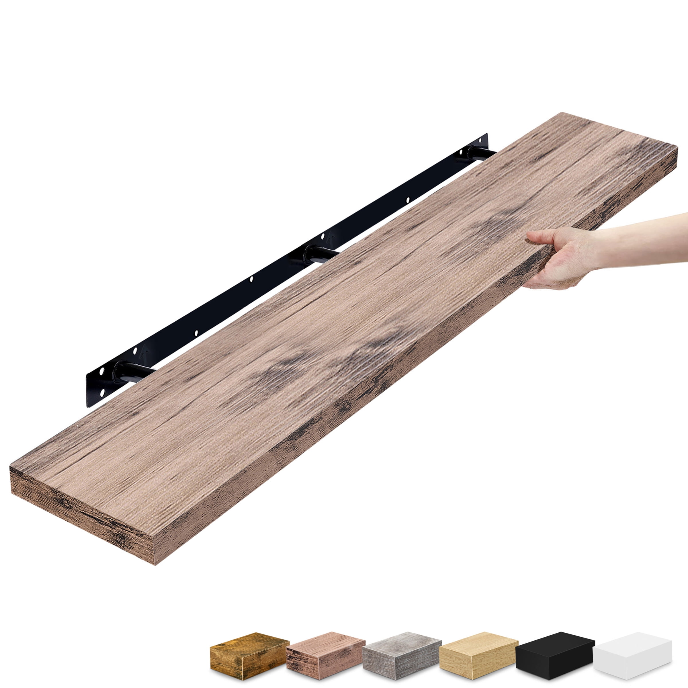 Sorbus 55" Floating Wall Shelf, Mahogany, Invisible Brackets, Bathroom, Bedroom & Home Decor