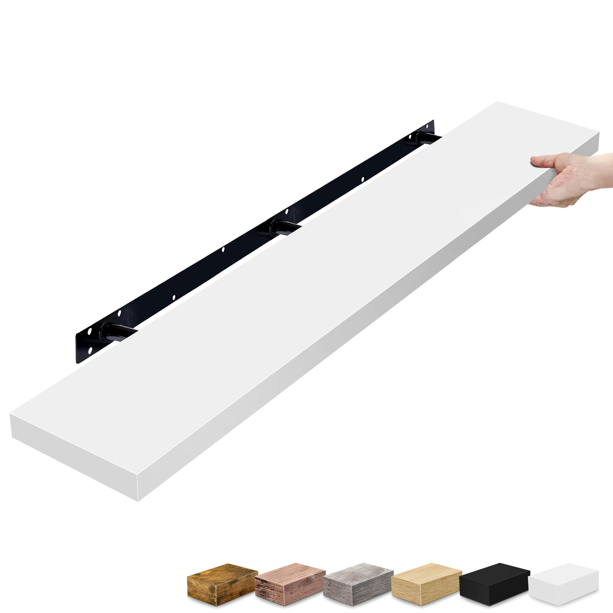 Sorbus 55" Floating Wall Shelf, White, Invisible Brackets, Bathroom, Bedroom & Home Decor