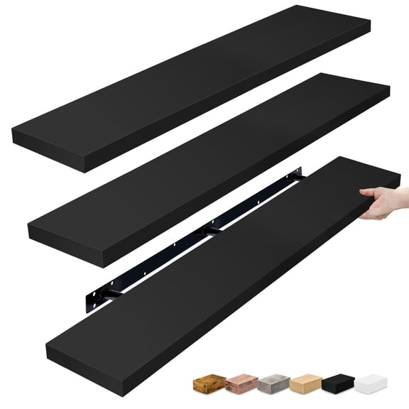 Sorbus 55in Extra-Long Floating Shelves, Wall-Mounted Storage with Hidden Brackets, Black 3-Pack