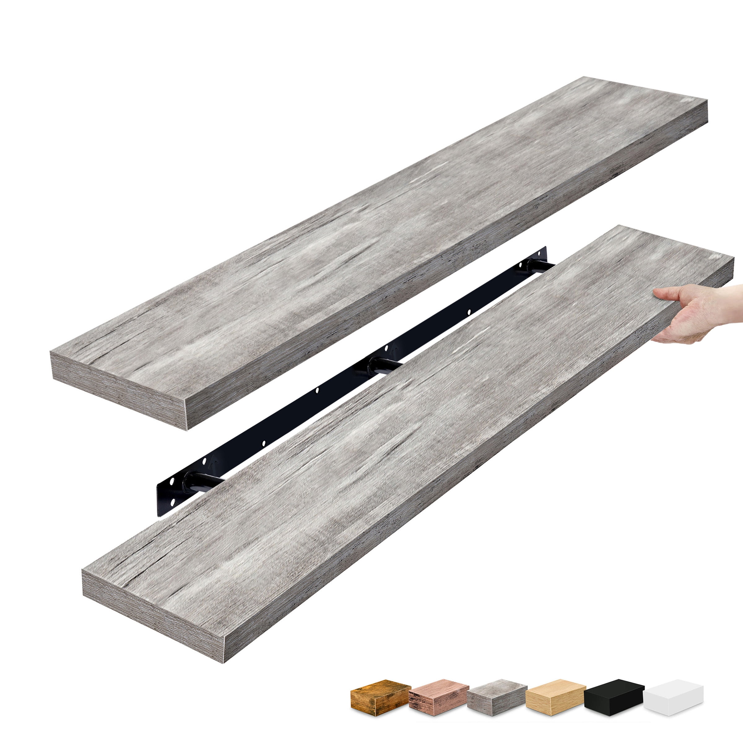 Sorbus 55in Extra-Long Floating Shelves, Wall-Mounted Storage with Hidden Brackets, Gray 2-Pack