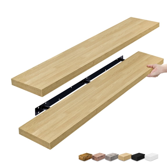 Sorbus 55in Extra-Long Floating Shelves, Wall-Mounted Storage with Hidden Brackets, Maple Wood 2-Pack