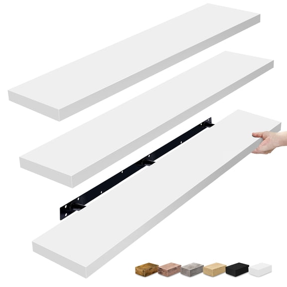 Sorbus 55in Extra-Long Floating Shelves, Wall-Mounted Storage with Hidden Brackets, White 3-Pack