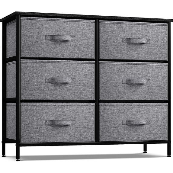 Sorbus 6-Drawer Dresser, Fabric Chest Organizer with Steel Frame & Wood Top, Black