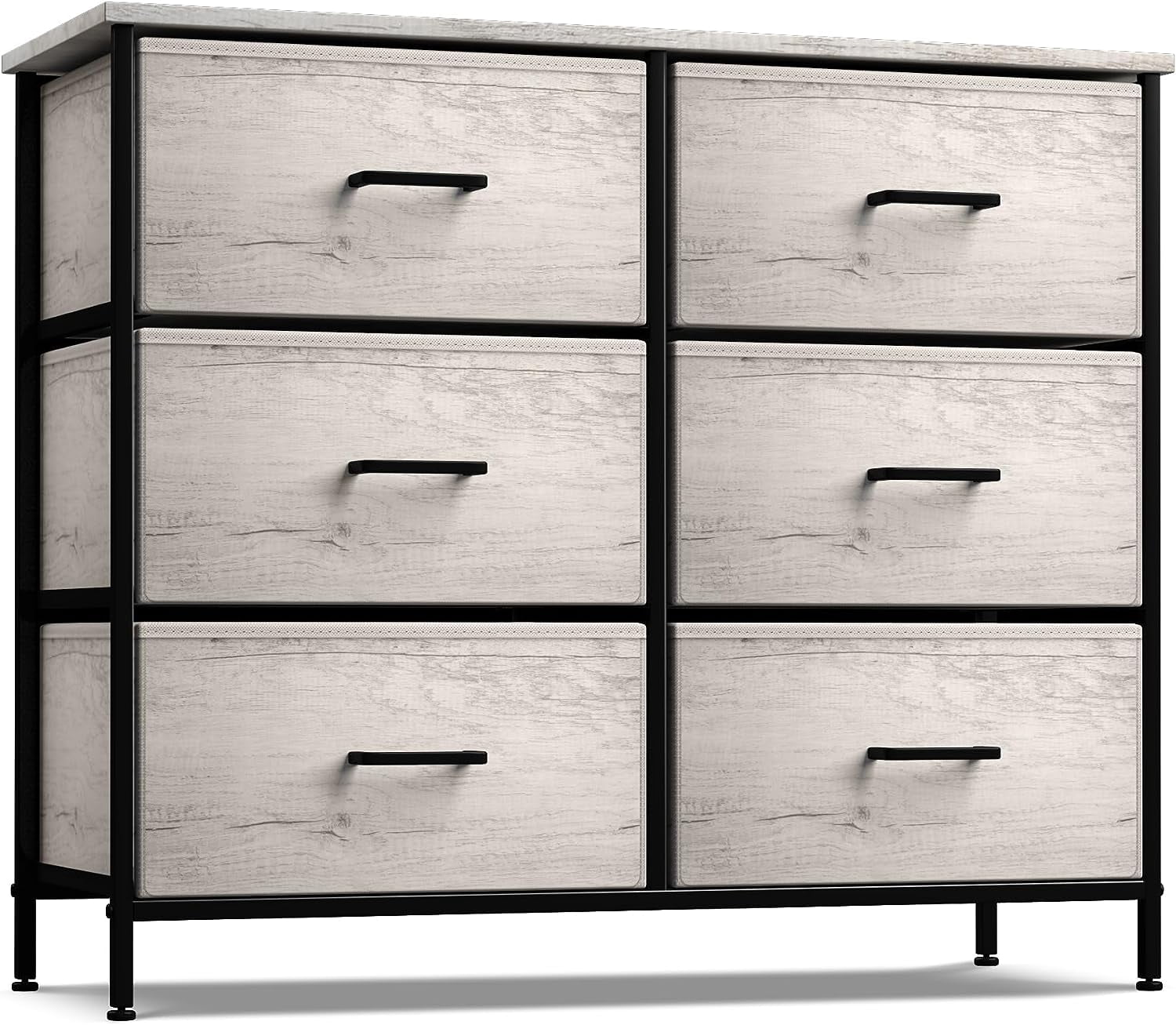 Sorbus 6-Drawer Dresser, Fabric Chest Organizer with Steel Frame & Wood Top, Rustic Beige