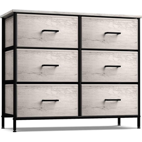 Sorbus 6-Drawer Dresser, Fabric Chest Organizer with Steel Frame & Wood Top, Rustic Beige