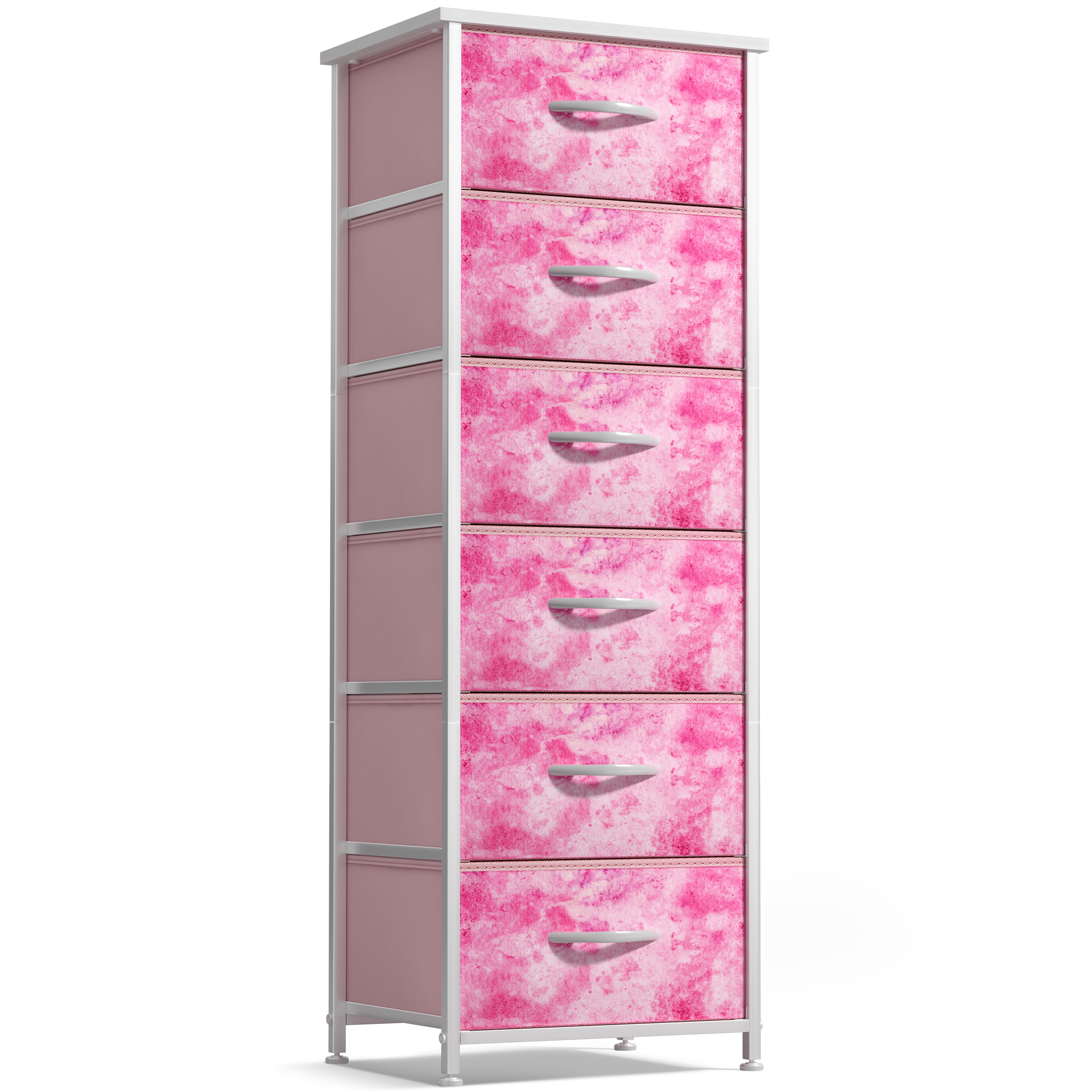 Sorbus 6-Drawer Dresser – Tie-Dye Pink Fabric Storage Tower for Kids Bedroom, Nursery, Closet