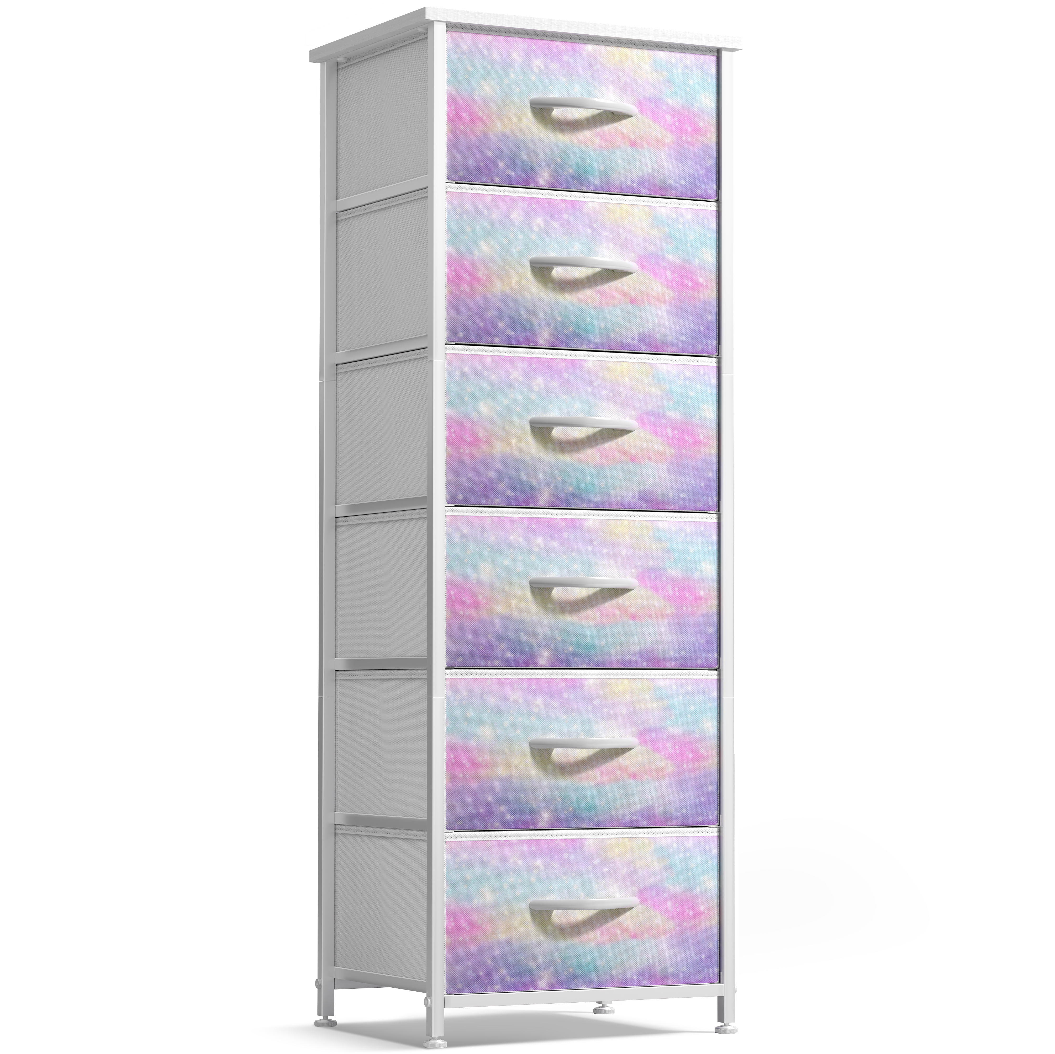 Sorbus 6-Drawer Fabric Dresser, Kids Bedroom Storage Tower, Rainbow Sparkle