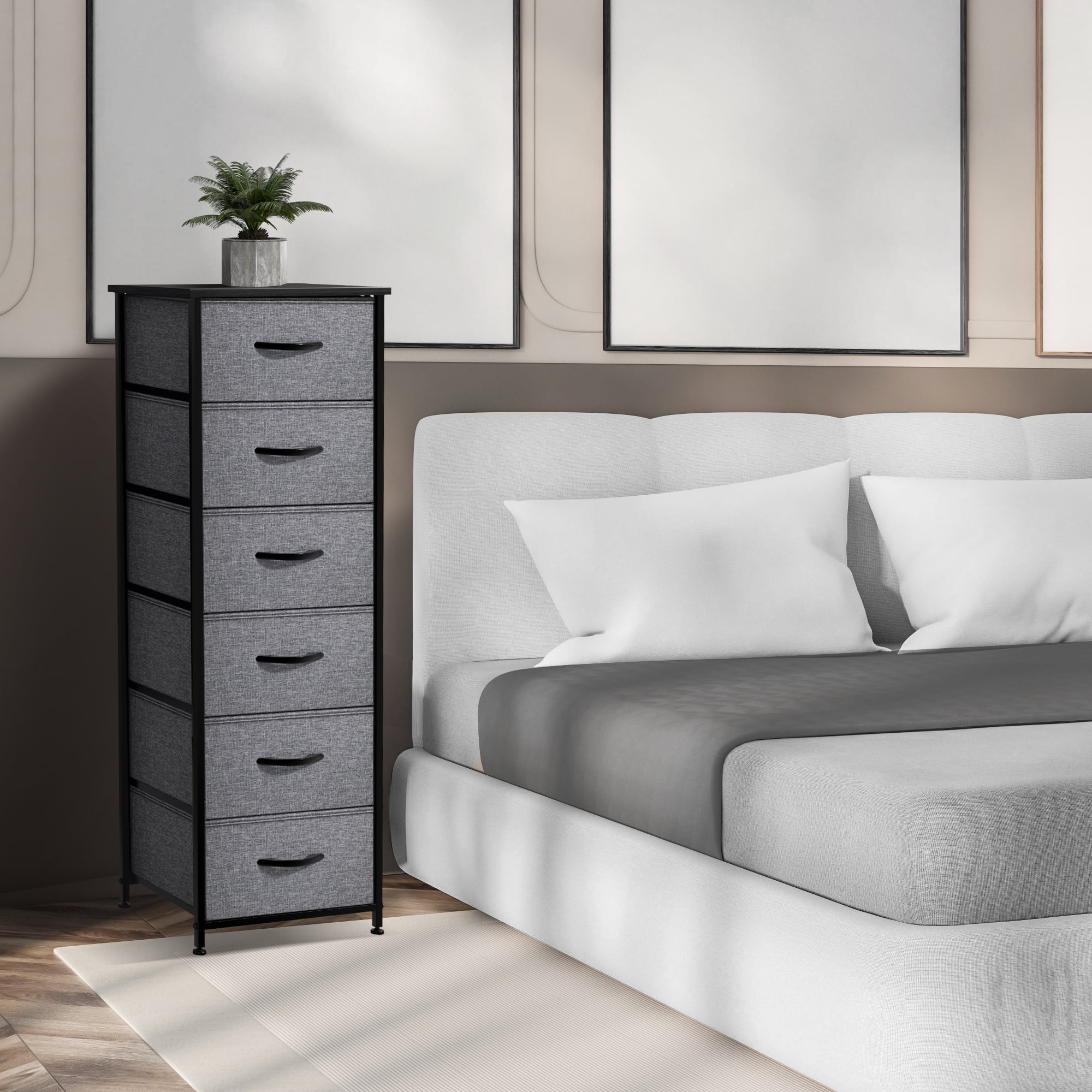 Sorbus 6-Drawer Fabric Dresser, Tall Bedroom Storage Tower, Black