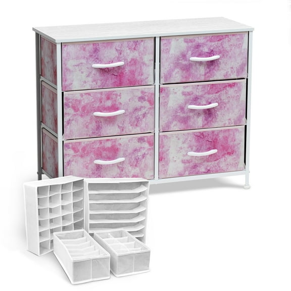 Sorbus 6-Drawer Nightstand with Foldable Fabric Drawer Dividers: Ideal for Kids Bedroom, Nursery