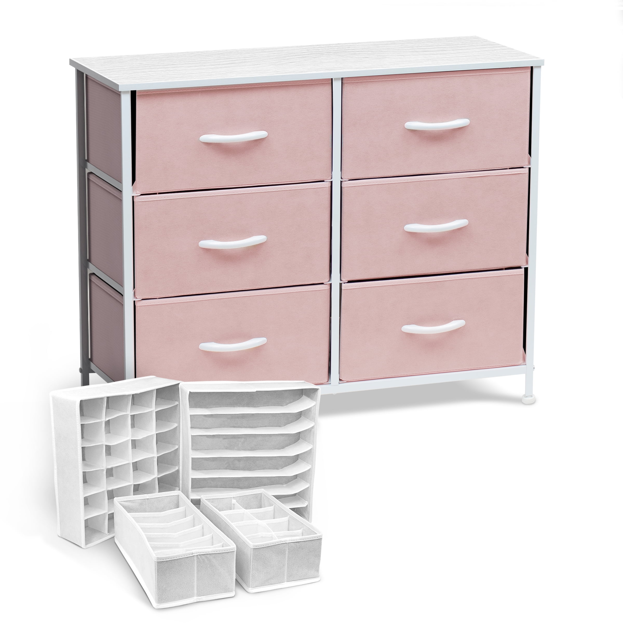 Sorbus 6-Drawer Nightstand with Foldable Fabric Drawer Dividers: Ideal for Kids Bedroom, Nursery