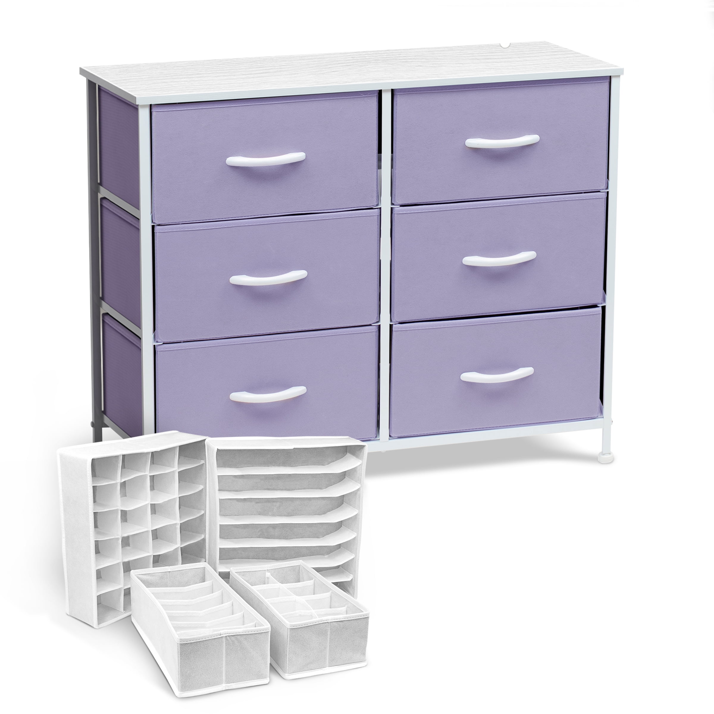 Sorbus 6-Drawer Nightstand with Foldable Fabric Drawer Dividers: Ideal for Kids Bedroom, Nursery