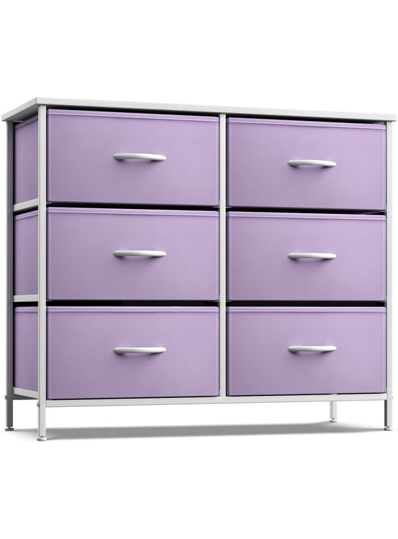 Sorbus 6 Fabric Bin Drawer Dresser - Cube Storage for Bedroom, Hallway, Office - (Pastel Purple)