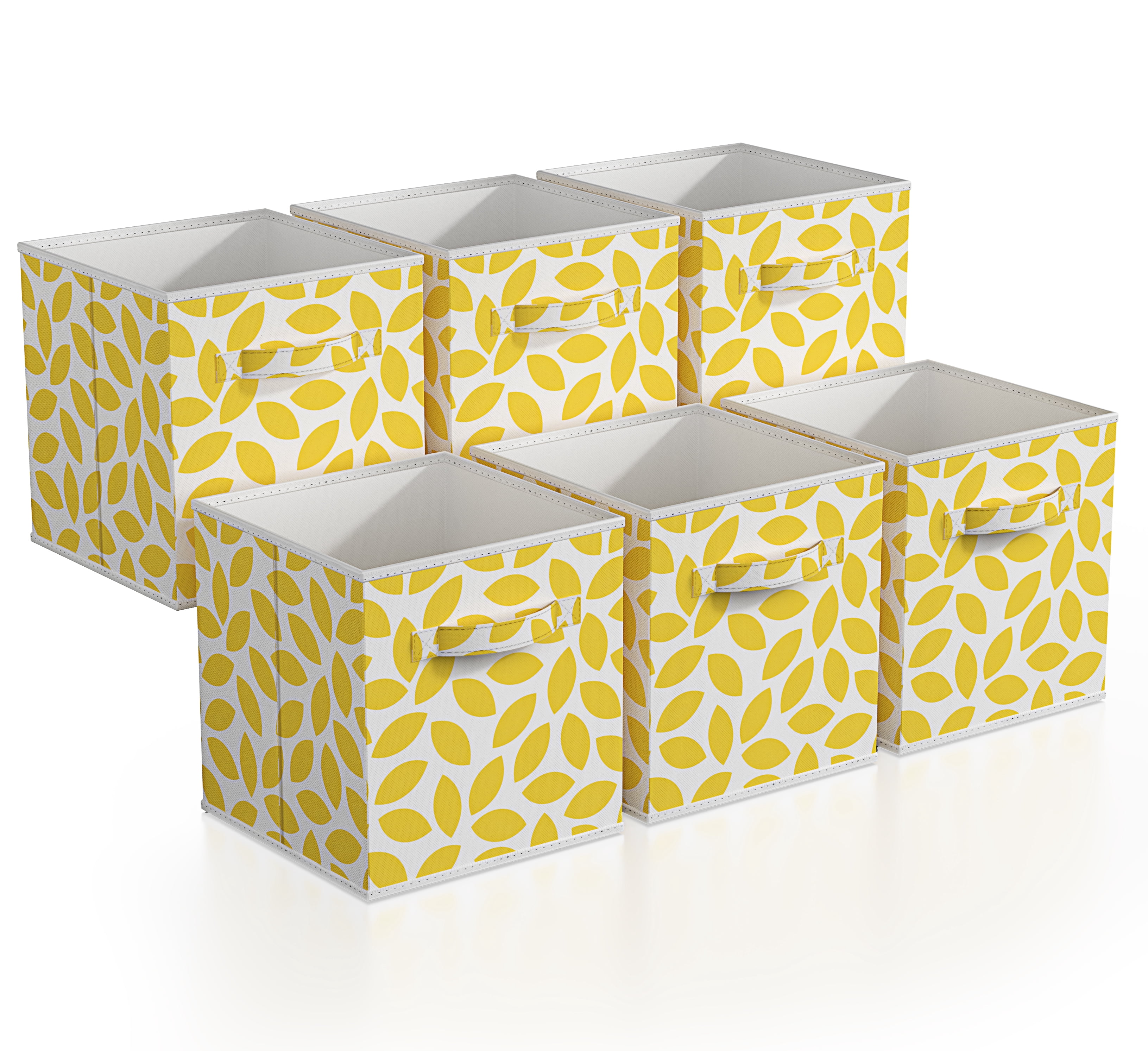 Sorbus 6-Pack 11-Inch Foldable Storage Cubes with Handles, Yellow Floral Petal Print Organizer Bins