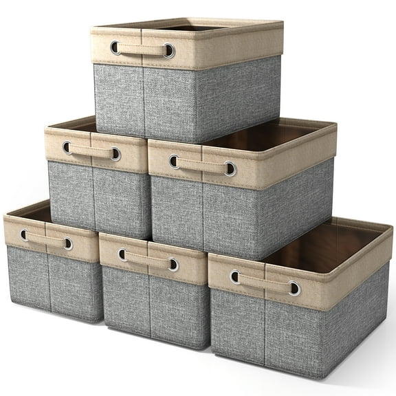 Sorbus 6-Pack 15" Collapsible Two-Tone Storage Bins with Handles - Gray