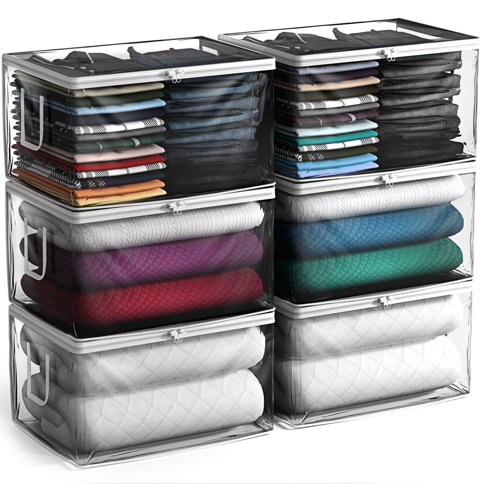 Sorbus 6-Pack 90L Clear Foldable Storage Bags with Handles & Zipper for Clothes and Blankets