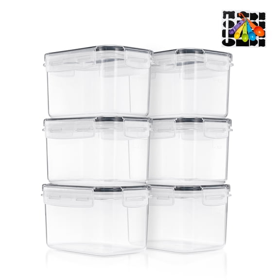 Sorbus 6 Pack Airtight Food Storage Container Set with Locking Lids, Measuring Spoons, and Labels (0.8L/27.05 oz)
