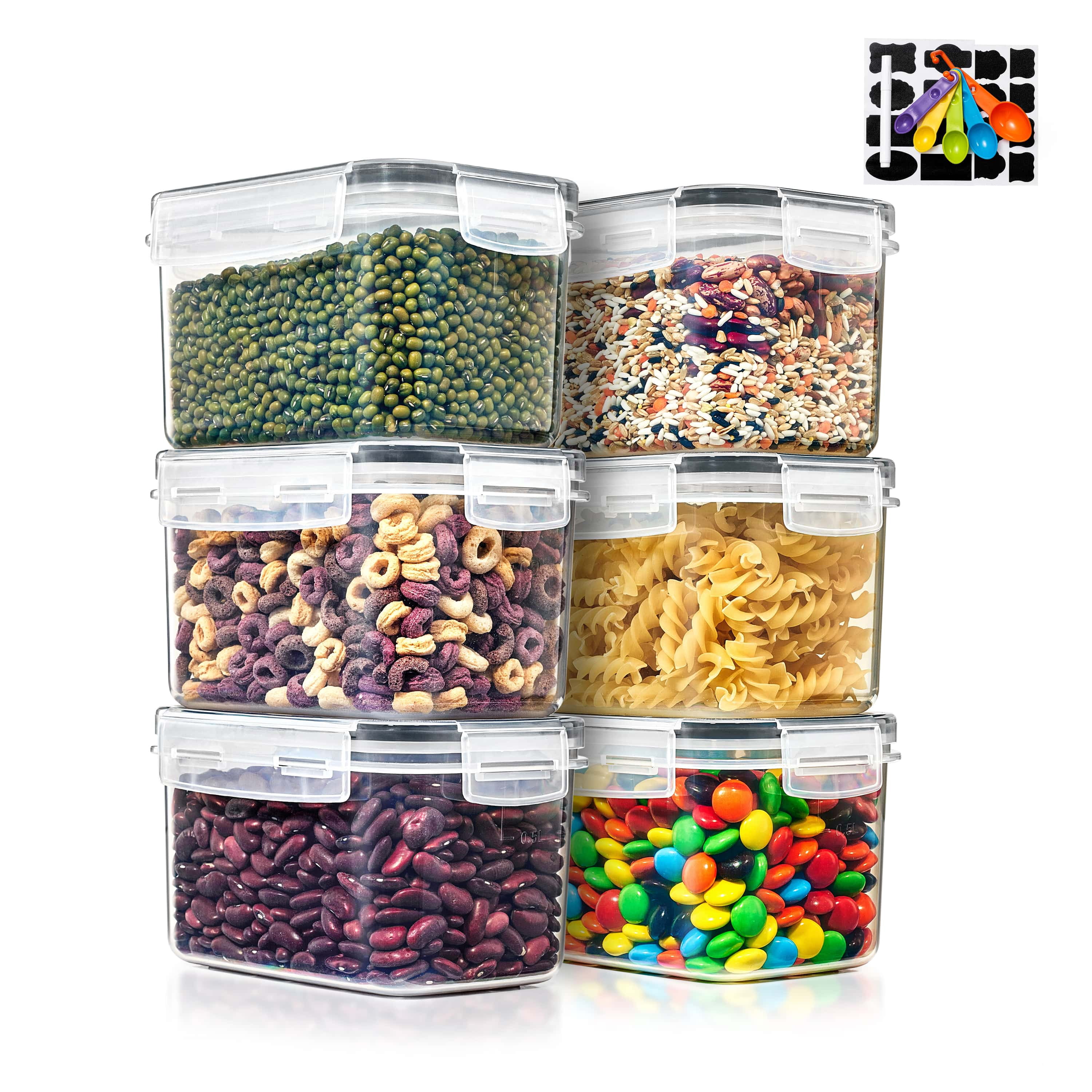 Sorbus 6-Pack Airtight Food Storage Containers 0.8L Clear w/ Lids, Labels & Spoons