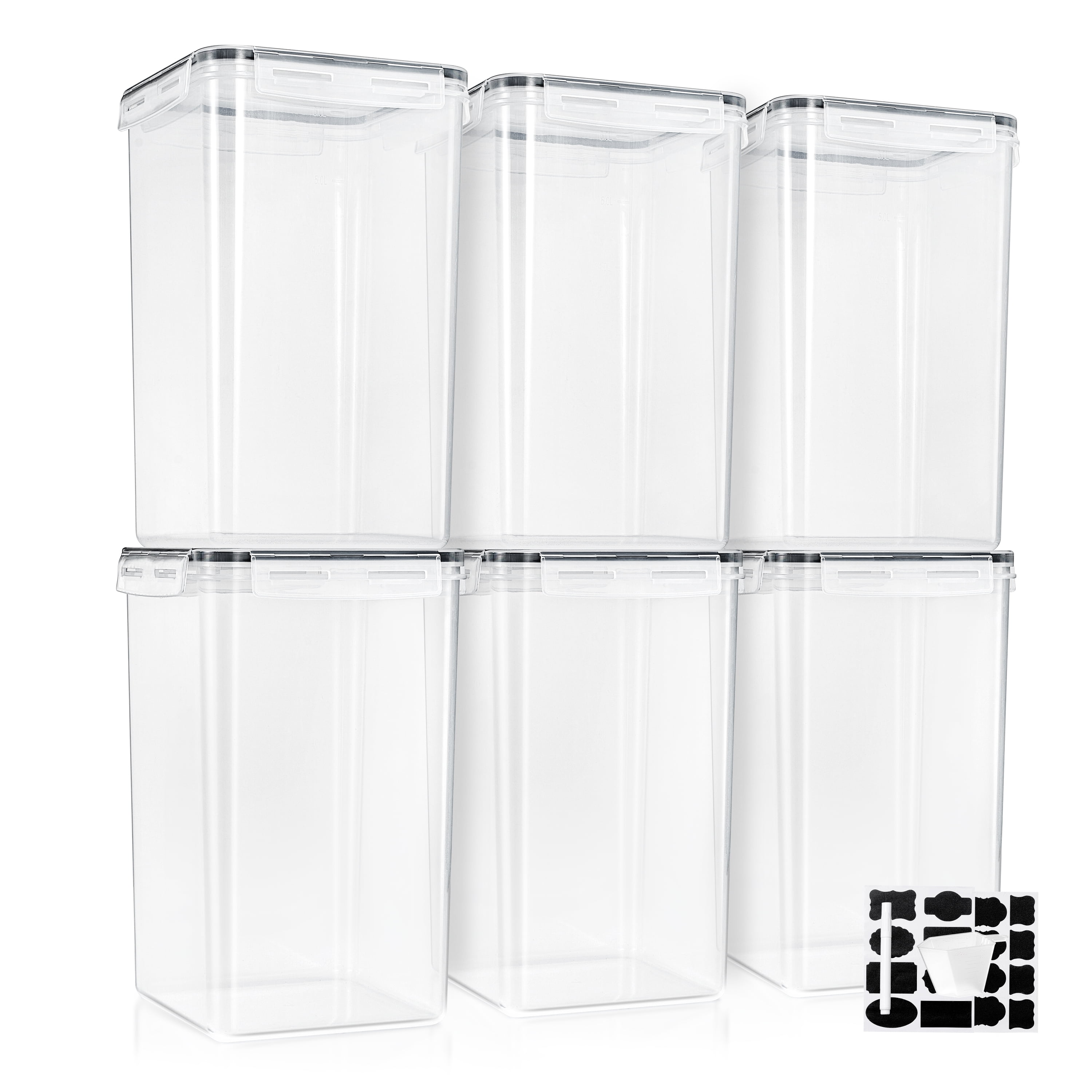 Sorbus 6-Pack Airtight Food Storage Containers (6.5L/219.79 Oz) with Locking Lids, Measuring Cups & Labels