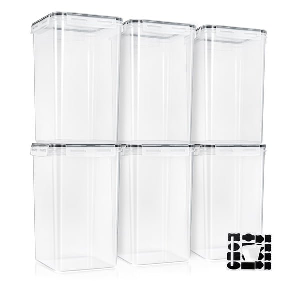 Sorbus 6-Pack Airtight Food Storage Containers (6.5L/219.79 Oz) with Locking Lids, Measuring Cups & Labels